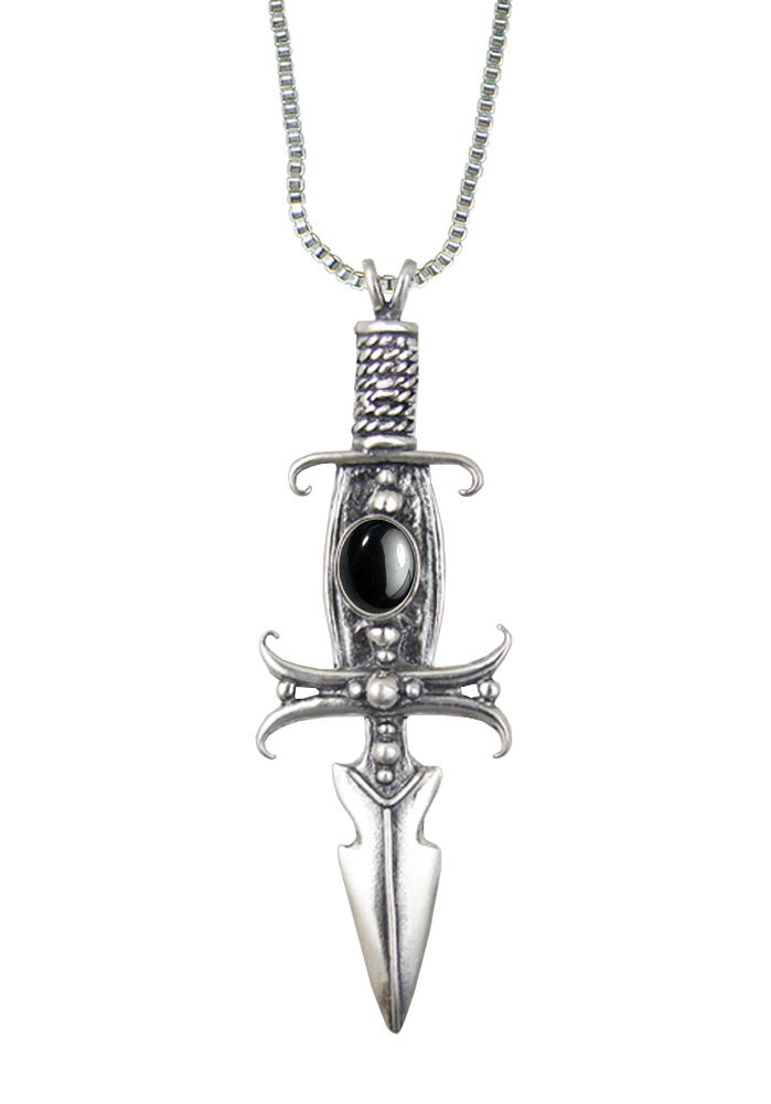 Sterling Silver Deathmaker Knife Dagger Pendant With Hematite